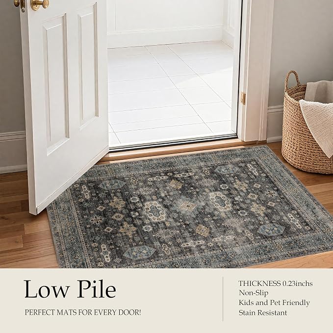 Ruaruarug Washable Area Rug 8x10 for Living Room Bedroom, Ultra Soft Non Slip Stain & Fade Resistant, Pet & Kids Friendly, Suitable for High Traffic Areas Easy to Clean for Office Kitchen, Silver