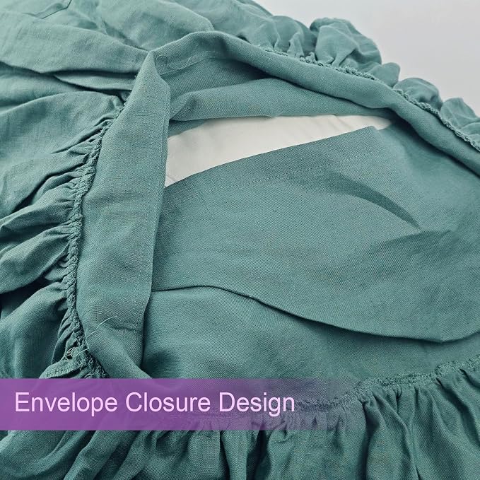 Green Ruffles Linen Pillowcase, 100% French Linen Pillow Cover, King Size 1 Piece Farmhouse Shabby Chic Pillow Case, 20''x36'' Pillowcase with Decorative Ruffle Envelope Closure