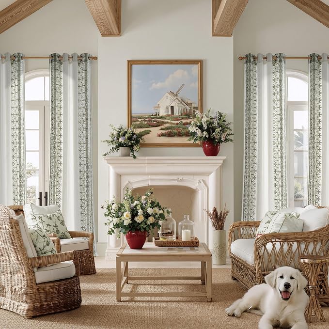 NICETOWN Sage Green Floral Embroidered Linen Curtains 84 inch Long - Gorgeous Drapes for Airy Living Room, Boho Style Bronze Grommet Heavy Linen Beautiful Home Decoration, W52 x L84, 2 Pcs