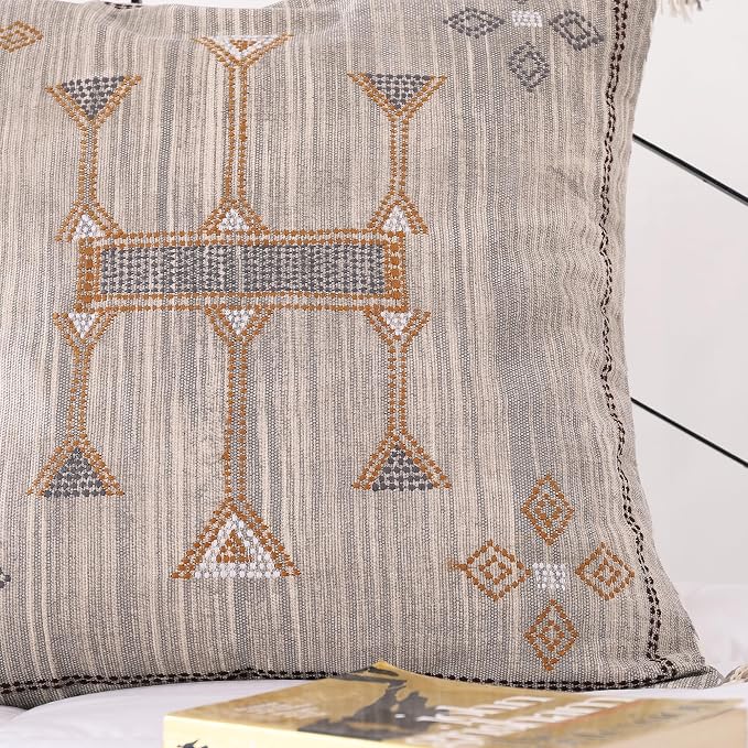 Moroccan Pillow Cover (20 X 20 inches) | Hand-Woven Sabar Silk Pillow Linen Cover | Rustic Home Décor Bohemian Cushion Linen | Square Cotton Pillow Case | Farmhouse Decorative Throw Pillow Dress