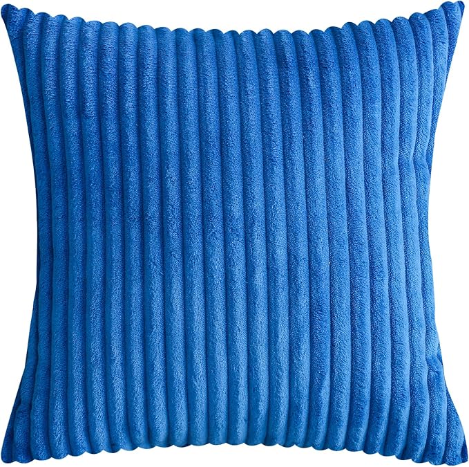 TangDepot Velvet Big Corduroy Pillow Covers 20x20 Blue 2-Pack | Soft wide-stripe corduroy pillow cover, hidden zipper, machine washable, easy refresh, for bedroom living room indoor outdoor