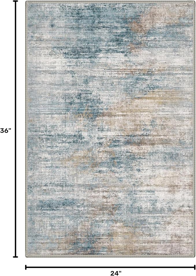 BEIMO 2x3 Rugs for Entryway Entrance Kitchen Bathroom, Machine Washable Rug Modern Abstract Soft Area Rug, Low Pile Indoor Floor Mat with Non Slip Backing, Teal