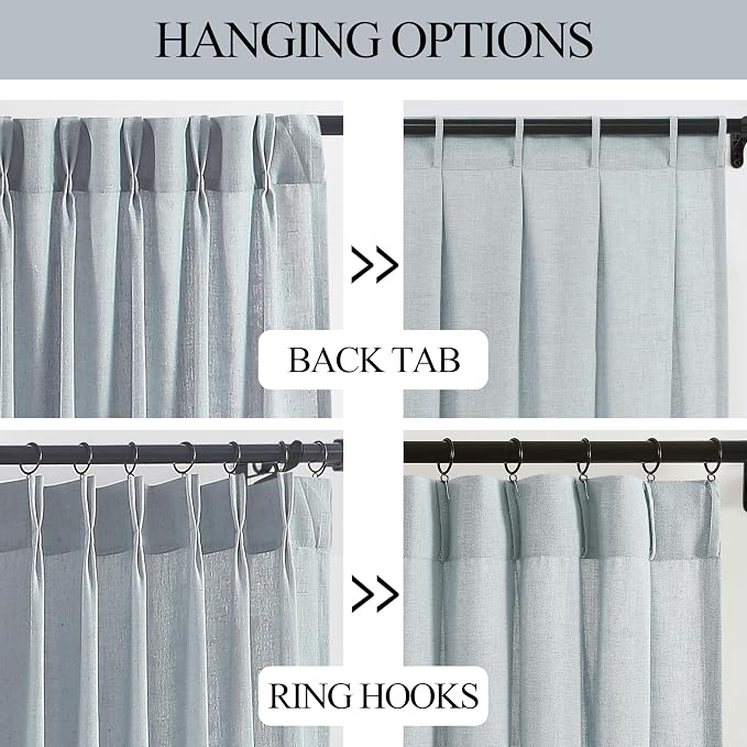 Vision Home Blue Fog Pinch Pleated Semi Sheer Curtains Textured Linen Blended Light Filtering Window Curtains 72 inch for Living Room Bedroom Pinch Pleat Drapes with Hooks 2 Panels 40" Wx72 L
