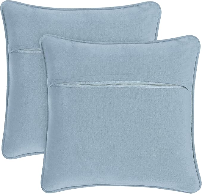 Boho Living Jada Decorative Throw, (2) 20" x 20" Pillow Covers with Insert, Light Blue 2 Count