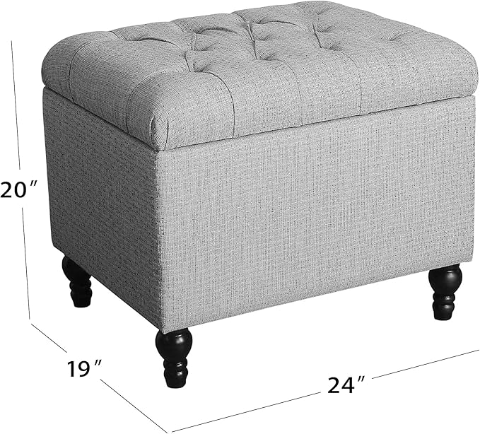 Homepop Home Decor | Upholstered Button Tufted Storage Ottoman | Hinged Lid Ottoman with Storage for Living Room & Bedroom | Decorative Home Furniture (Grey) Medium