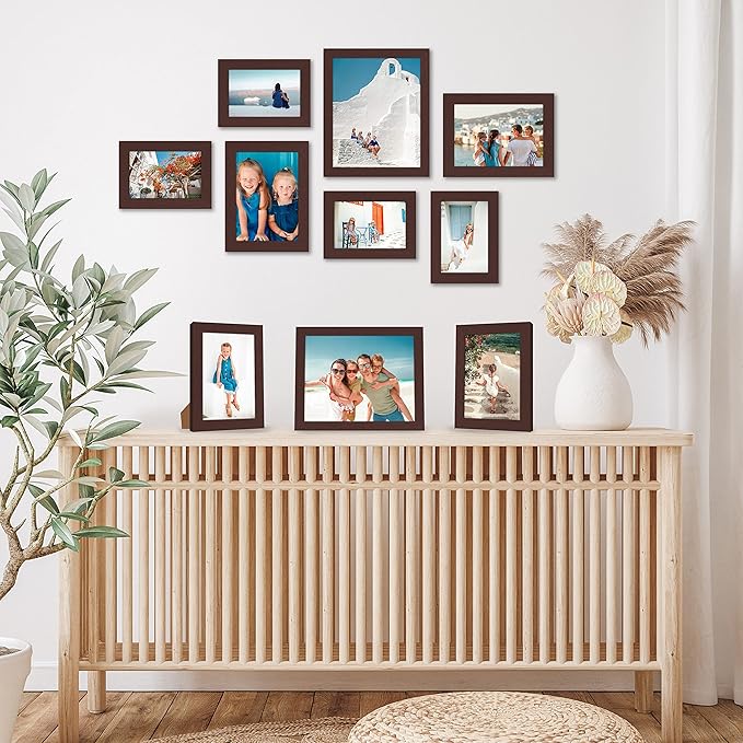 Americanflat Set of 10 Picture Frames with Shatter-Resistant Glass - Gallery Wall Frame Set with Two 8x10, Four 5x7 and Four 4x6 Frames - Signature Collection - Mahogany