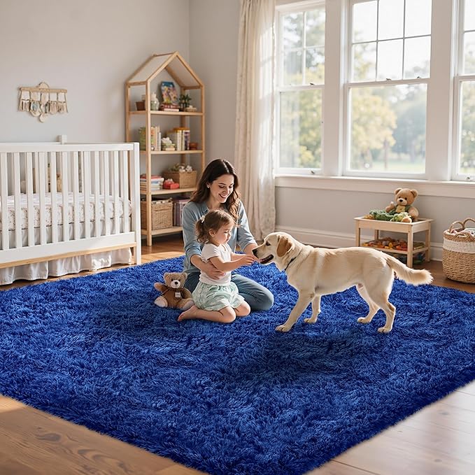 8x10 Area Rug for Living Room:Ultra Soft Fluffy Shag Navy Blue Rugs,Large Fuzzy Plush Indoor Non Slip Carpet Washable Rug for Bedroom Kids Nursery Office Dorm Modern Decor(Navy Blue 8'x10')