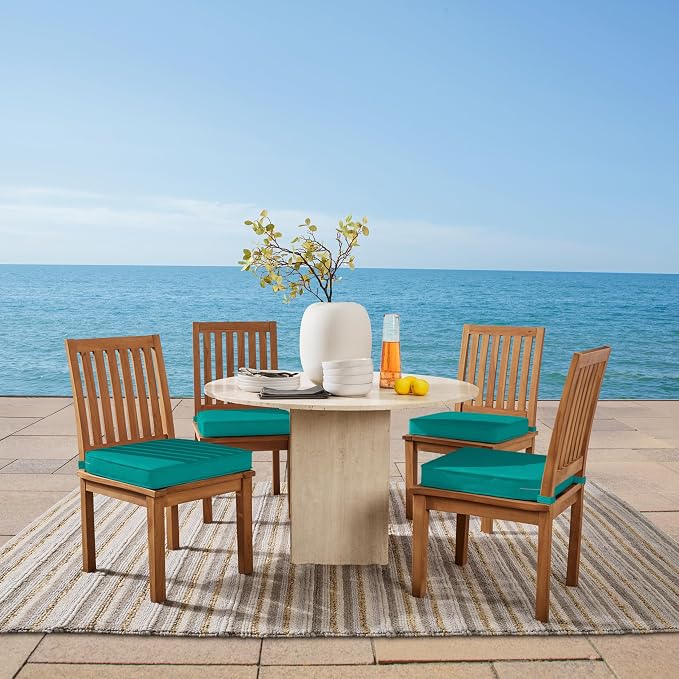 Arden 20x19 Luxury Foam Outdoor Double Welted Round Back Seat Cushion, Made with PROFOAM, Performance Fabric, Rain-Proof, Fade Resistant, Heathered Teal Woven Solid
