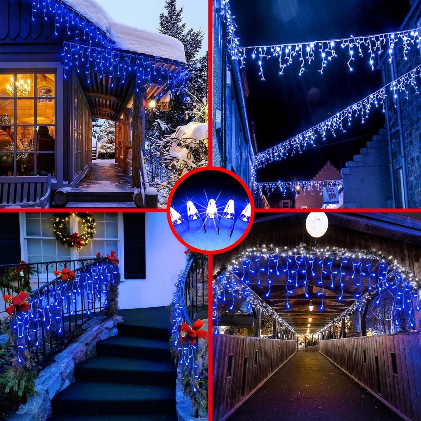 504LED 50ft Christmas Lights, 112Drops 12 Modes Blue Christmas String Lights Outdoor Dimmable, Waterproof Christmas Decoration Fairy Lights with Timer for Eaves Indoor Party Patio Window Fence Blue