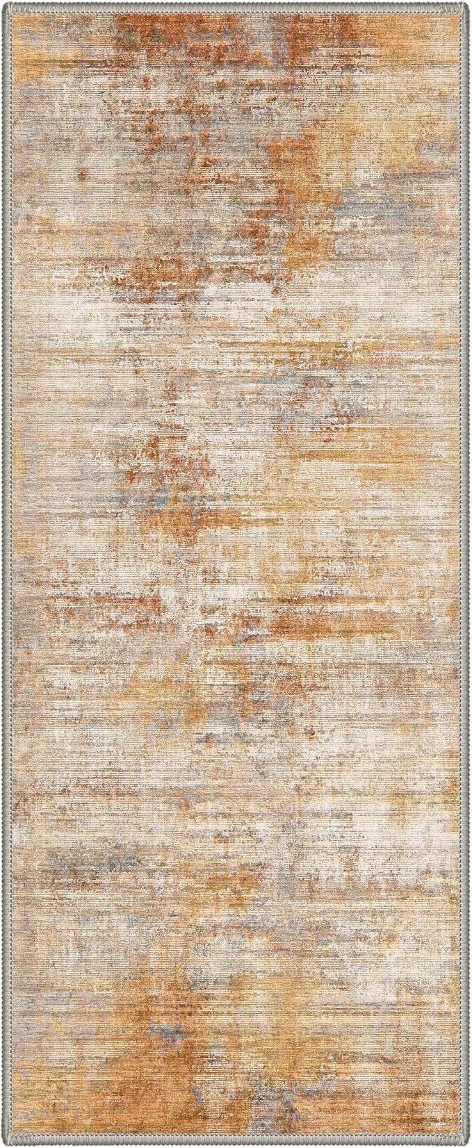 BEIMO 2X5 Runner Rug for Hallway Kitchen, Machine Washable Runners Rug for Entryway, Soft Modern Abstract Throw Rugs, Low Pile Floor Cover with Non Slip Backing, Dusty Orange Beige
