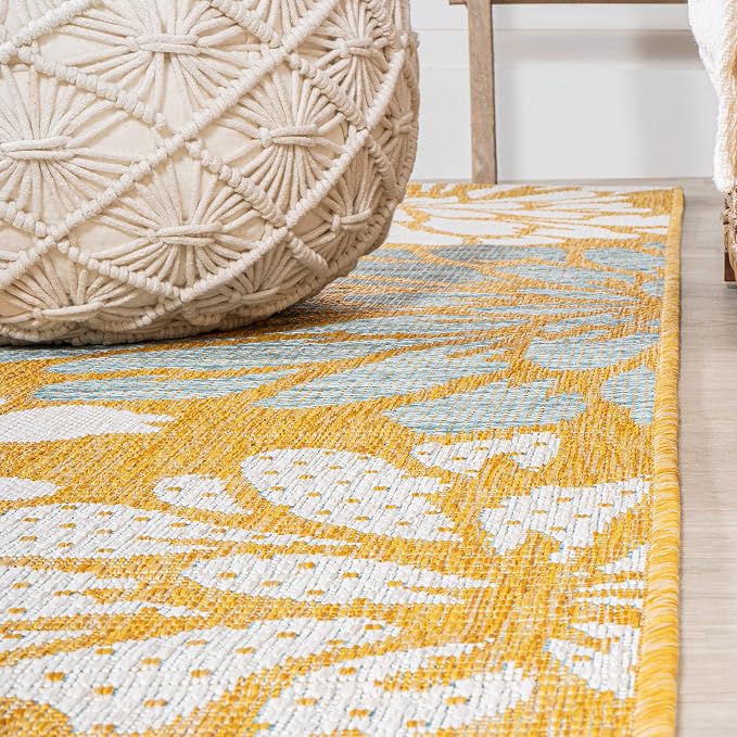JONATHAN Y Floral Textured Weave Indoor Outdoor Area Rug 3X5 Yellow/Cream, Zinnia Modern for Backyard, Patio, Porch, Easy-Cleaning, High Traffic, Pet-Friendly, Non-Shedding (SMB110G-3)