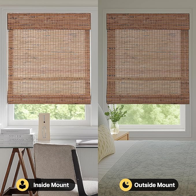 LazBlinds Cordless Bamboo Roman Shades for Windows, 35x48, Tatami | Light Filtering Natural Bamboo Blinds, Easy Lift Cordless Design for Living Room & Bedroom, Fits Interior Windows