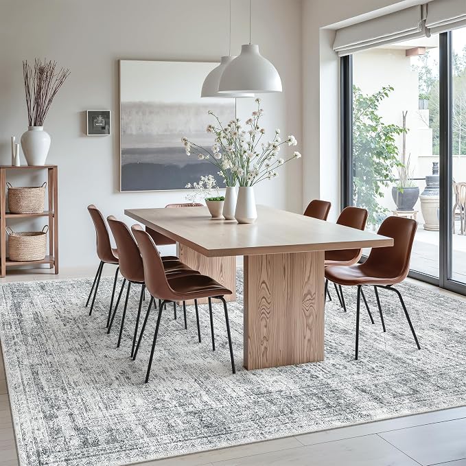 Soalmost 7x10 Area Rug for Living Room Washable Abstract Vintage Soft Thin Indoor Floor Non-Slip Carpet for Bedroom Dining Room Grey