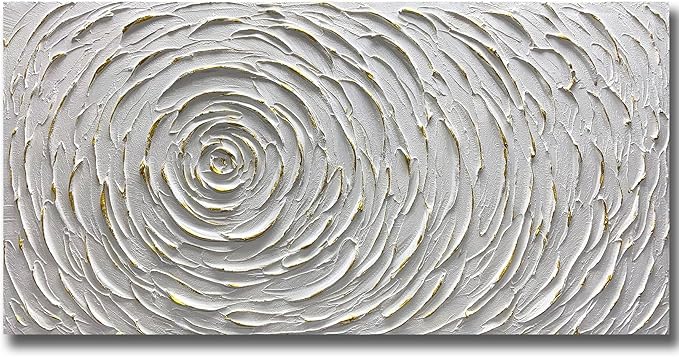 ART8YUQI Paintings - Contemporary Abstract Art Oil Painting On Canvas Texture 3D White painting Handmade Artwork Picture Canvas Wall Art Modern Home Decor living room Ready to Hang 24x48inch