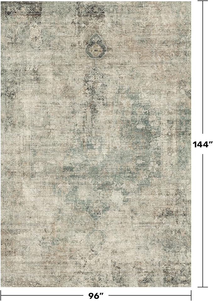 8x12 Farmhouse Rugs for Living Room - Moss Green Large Area Rug for Bedroom Under the Bed, Vintage Distressed Farmhouse Dining Room Carpet, Soft Washable & Stain Resistance