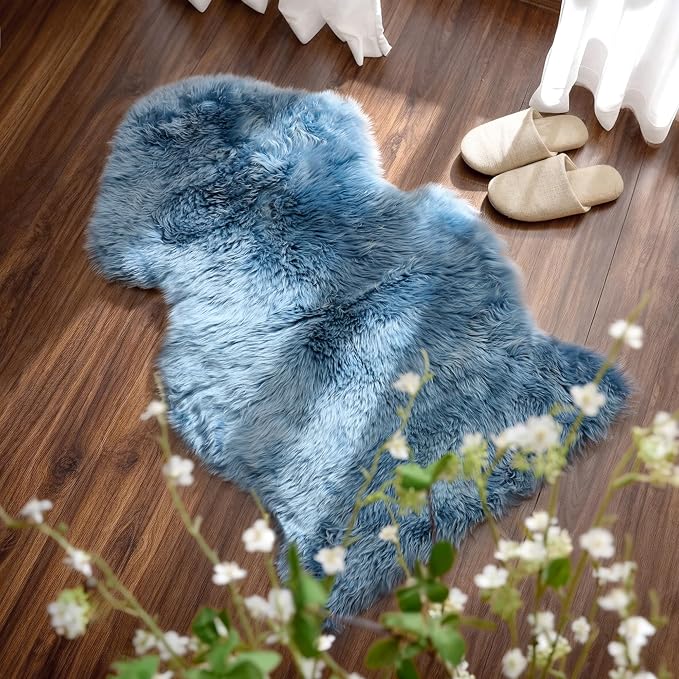 Premium Genuine Sheepskin Area Ruge - Real Wool Fur Shaggy Carpet | Fluffy Soft Natural Lambskin Rug Seat Chair Covers for Couch Sofa Bedroom Living Room(Dusty Blue,2×3 Feet Sheepskin)