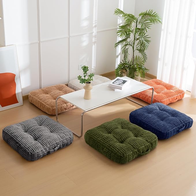HIGOGOGO Floor Pillow Cushion for Adults, Meditation Cushion Pillow, Blended Corduroy Cover, Large Square Floor Sitting for Tatami Living Room or Yoga, 2Pack, Beige