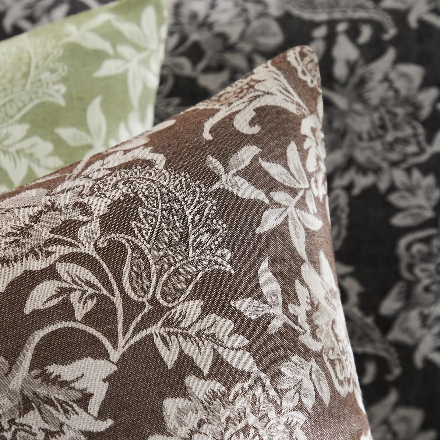 Floral Jacquard Throw Pillow Covers Set of 2, Background/Chocolate 16x16 Inch, Farmhouse Decorative Cotton Dark Brown Cushion Covers for Sofa Bed Living Room Home Decor