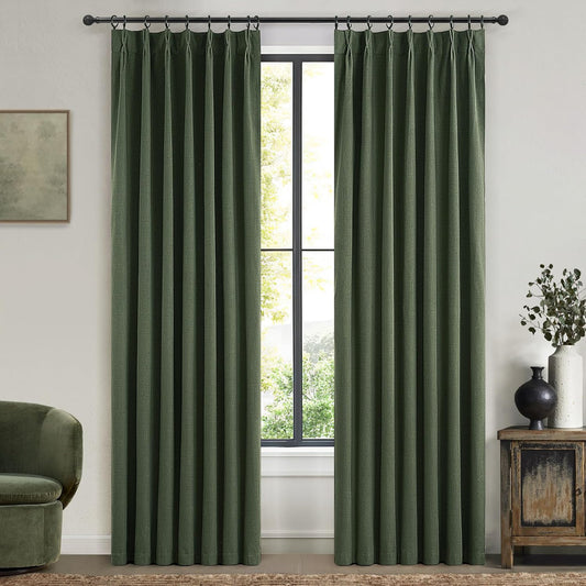 Olive Green Bedroom Curtains 84 Inch Length 2 Panels Set Burg,Pinch Pleated Decorative Blackout Drapes Thermal Insulating Window Boho Cottage Full Light Blocking Curtain Lined Linen Blend Sunroom Pine