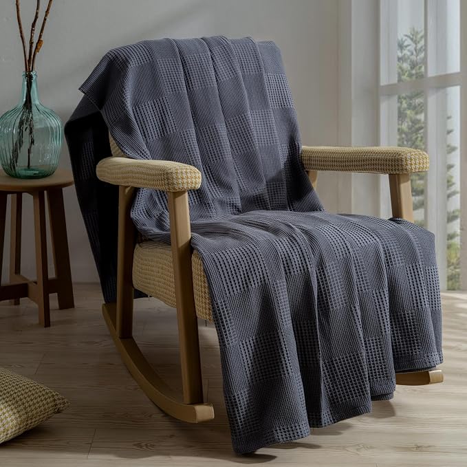 100% Turkish Cotton Blanket California King Size Waffle Weave Blankets, Made in Turkiye, Light Airy Throw Bedspread (Dark Gray, California King Size Blanket 90 x 125 inch)