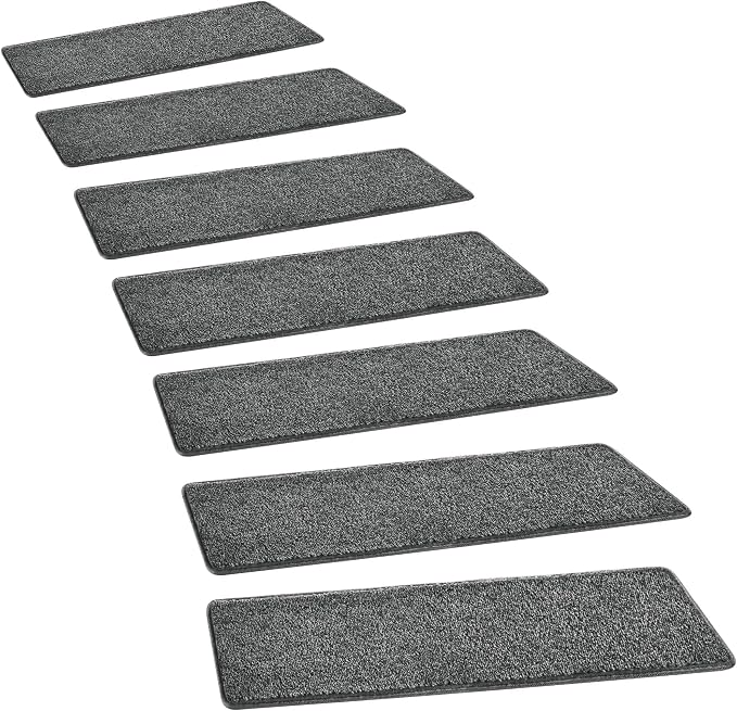 PURE ERA Carpet Stair Treads Tape Free Non Slip Indoor Stair Carpet Stair Protectors Pet-Friendly Non-Slip Skid Resistant Washable Reusable 8" x 30"(7 Pieces,Dark Gray)
