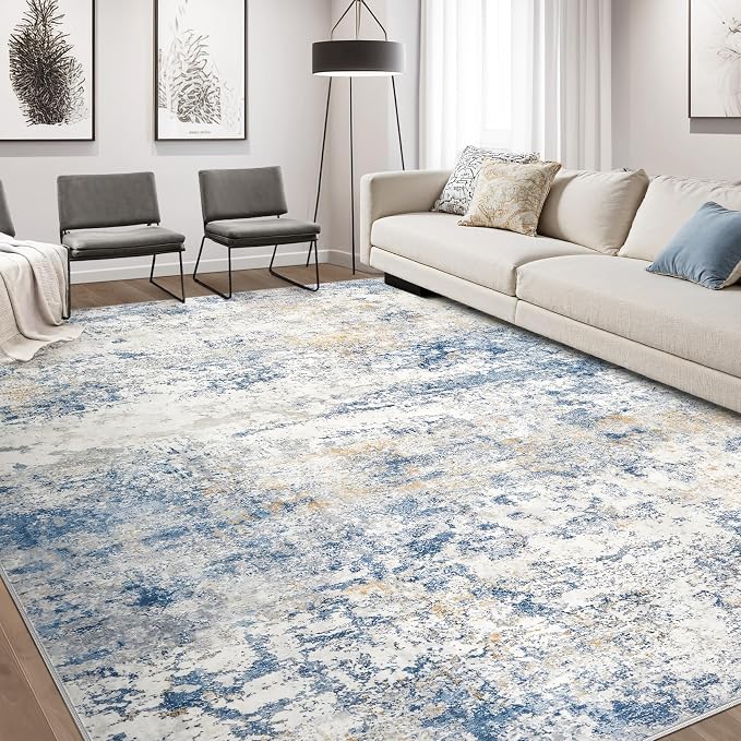 DMOYEST Area Rug Living Room Rugs - 6x9 Abstract Large Soft Indoor Washable Rug Neutral Modern Low Pile Carpet for Bedroom Dining Room Farmhouse Home Office - Blue