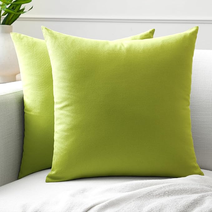 Encasa XO Throw Pillow Covers 12x12 in Set of 2 Lime Green | No Inserts | Cotton Pillow Covers for Living Room, Bed, Sofa, Couch | Decorative Cushion Covers with Improved Zipper