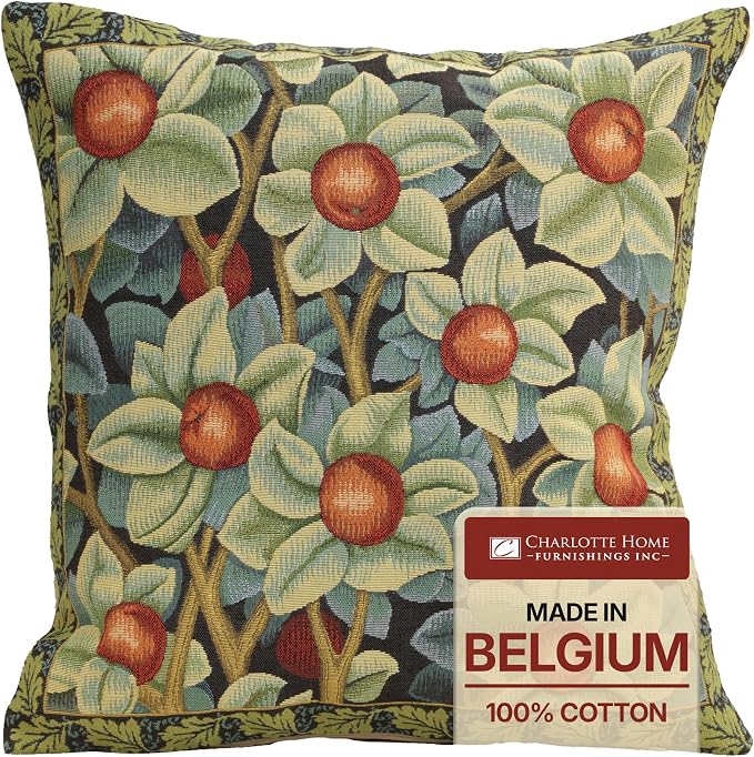 Charlotte Home Furnishings Inc Black William Throw Pillow Covers 18x18, European 100% Cotton Jacquard Woven Fabric, Boho & Vintage Inspired Decorative Cushion for Living Room and Sofa