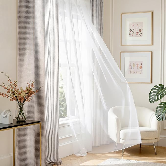 DriftAway 3D Chenille Striped Curtains 102 Inches Long Tweed Linen Textured Light Filtering Woven Embroidered Luxury Soft Drapes for Living Room Bedroom Grommet Privacy 2 Panels W52 x L102 Coffee