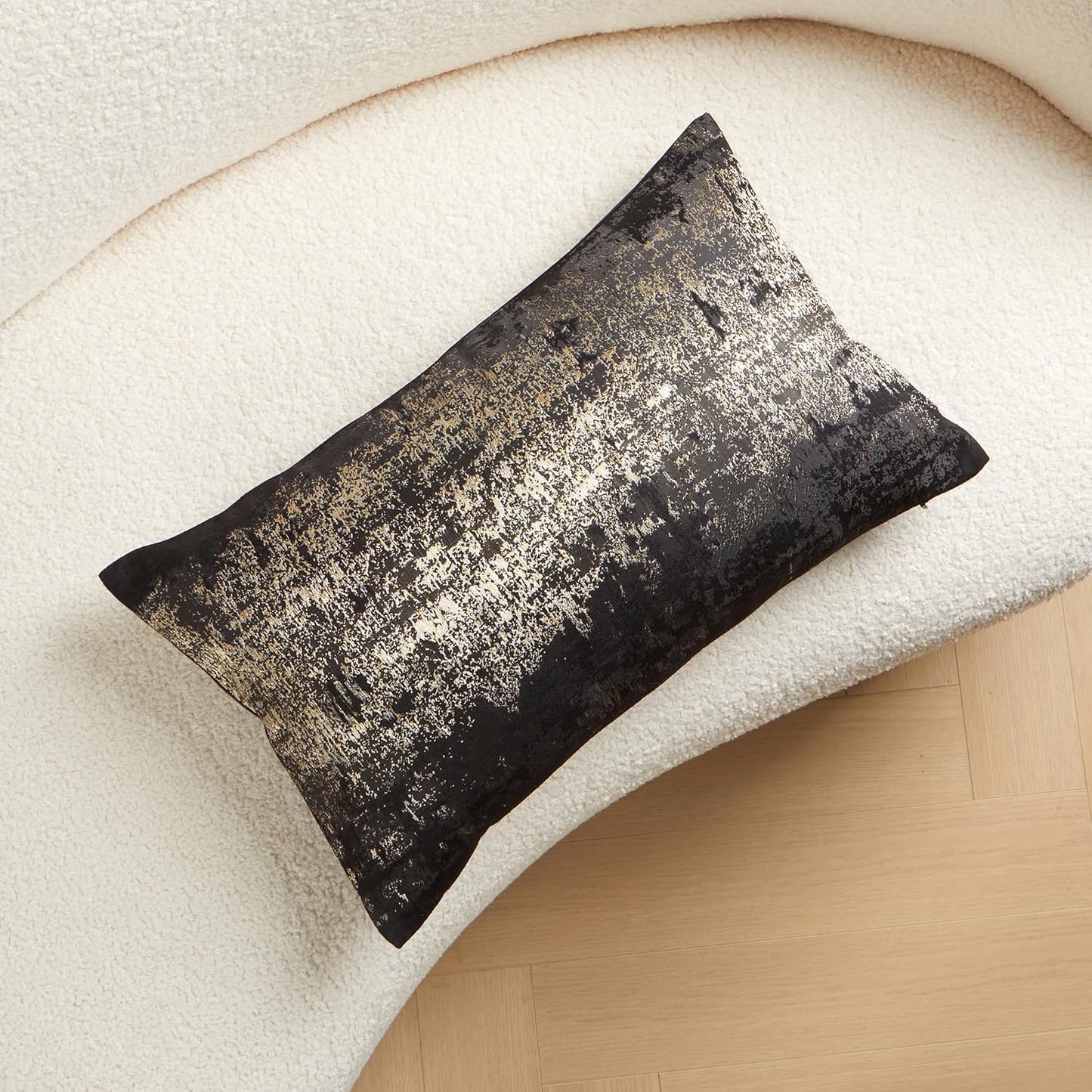 THE-TINOART Black & Gold Modern Luxury Pillow Cover 12x20 - Jacquard Embroidery with Metallic Thread, Reversible Decorative Throw Pillow Cover for Sofa/Bed, Velvet Backing