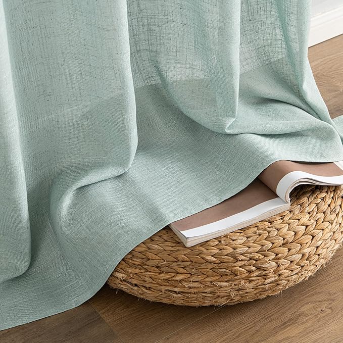 MIULEE Sea Green Linen Curtains 108 Inches Long for Bedroom Living Room, Soft Thick Linen Textured Window Drapes Semi Sheer Light Filtering Back Tab Rod Pocket Burlap Look Aqua Decor, 2 Panels