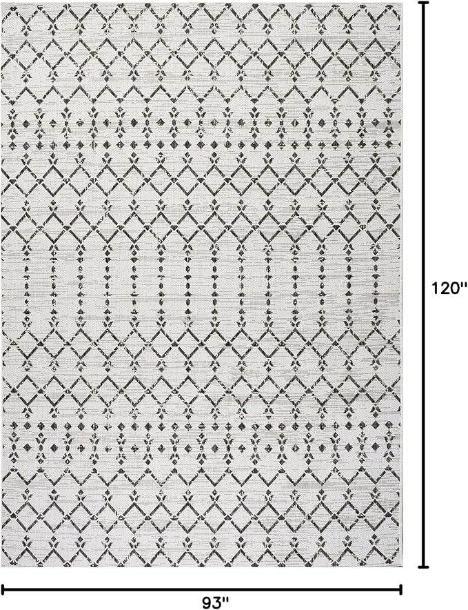 JONATHAN Y Moroccan Geometric Indoor Outdoor Area Rug 8X10 Cream/Black, Ourika Textured Weave for Backyard, Patio, Porch, Easy-Cleaning, High Traffic, Pet-Friendly, Non-Shedding (SMB108I-8)
