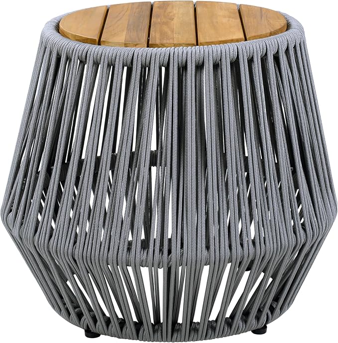 Christopher Knight Home Norshire Outdoor Side Table with Rope Base, Acacia Wood End Table, Round Patio Table, Accent Table for Garden Balcony Poolside and Indoor Use, Garden Stool, Beige+Light Teak