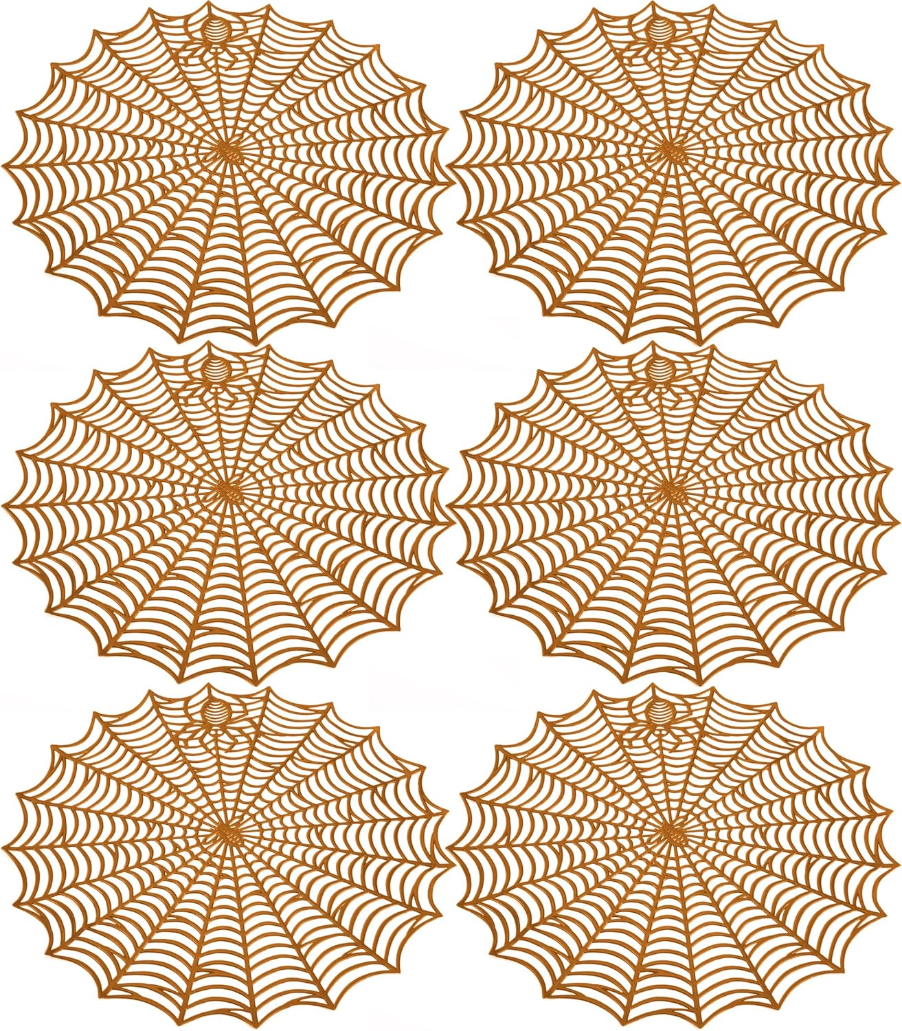 Sfcddtlg 6 Pcs Halloween Spider Web Placemats- 15"" Heat Insulation Halloween Placemats Spider Web Table Mats- Hollow Out Spiderweb Coasters Placemat for Dining Table Halloween Decoration (Brown)