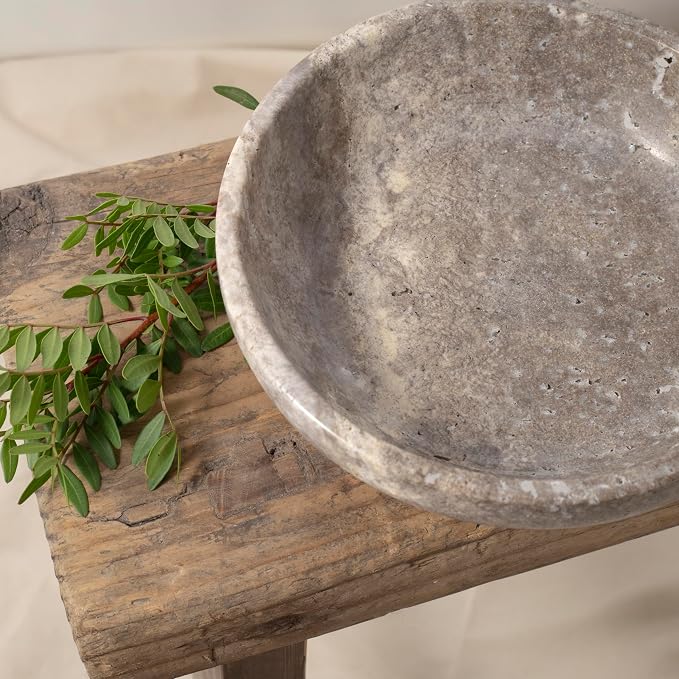 Shelf & Nook Travertine Decorative Bowls for Home Decor. Key Bowl for Entryway Table in a Choice of 5 Colors (Silver-Gray, Small)