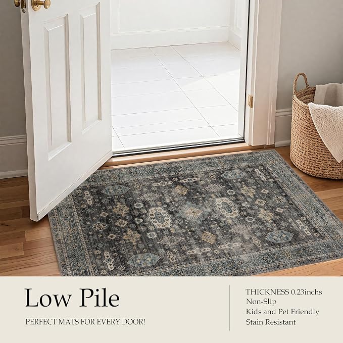 Ruaruarug Washable Area Rug 5x7 for Living Room Bedroom, Ultra Soft Non Slip Stain & Fade Resistant, Pet & Kids Friendly, Suitable for High Traffic Areas Easy to Clean for Office Kitchen, Silver