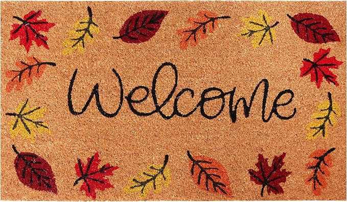 A1HC Natural Coco Coir Door Mat Autumn Leaves Doormat with Heavy Duty Non-Slip PVC Backing - 18" x 30" - Easy to Clean, Welcome Mat for Home, Low-Profile Durable Doormat