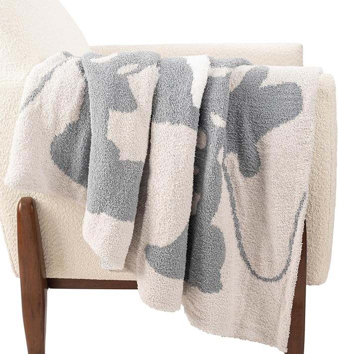 Jay Franco Disney Mickey Mouse & Minnie Mouse Feather Knit Fluffy Throw Blanket - Gray Stars Fuzzy Blanket Measures 50 x 60 Inch - Super Soft Lightweight Bedding