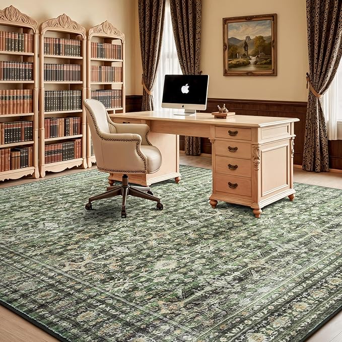 Lofus 10X 12 Area Rug for Living Room,Green Washable Area Rugs with Non-Slip Backing,Soft Boho Carpets for Bedroom Dining Room Home Office Indoor Nursery