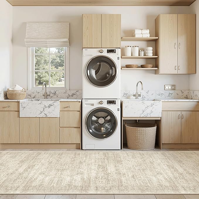 Soalmost Runner Rug 3x10 Washable Non-Slip Hallway Runner Rugs for Kitchen Bathroom Laundry Room Beige Vintage Floor Carpet Runners for Hallways Entryway
