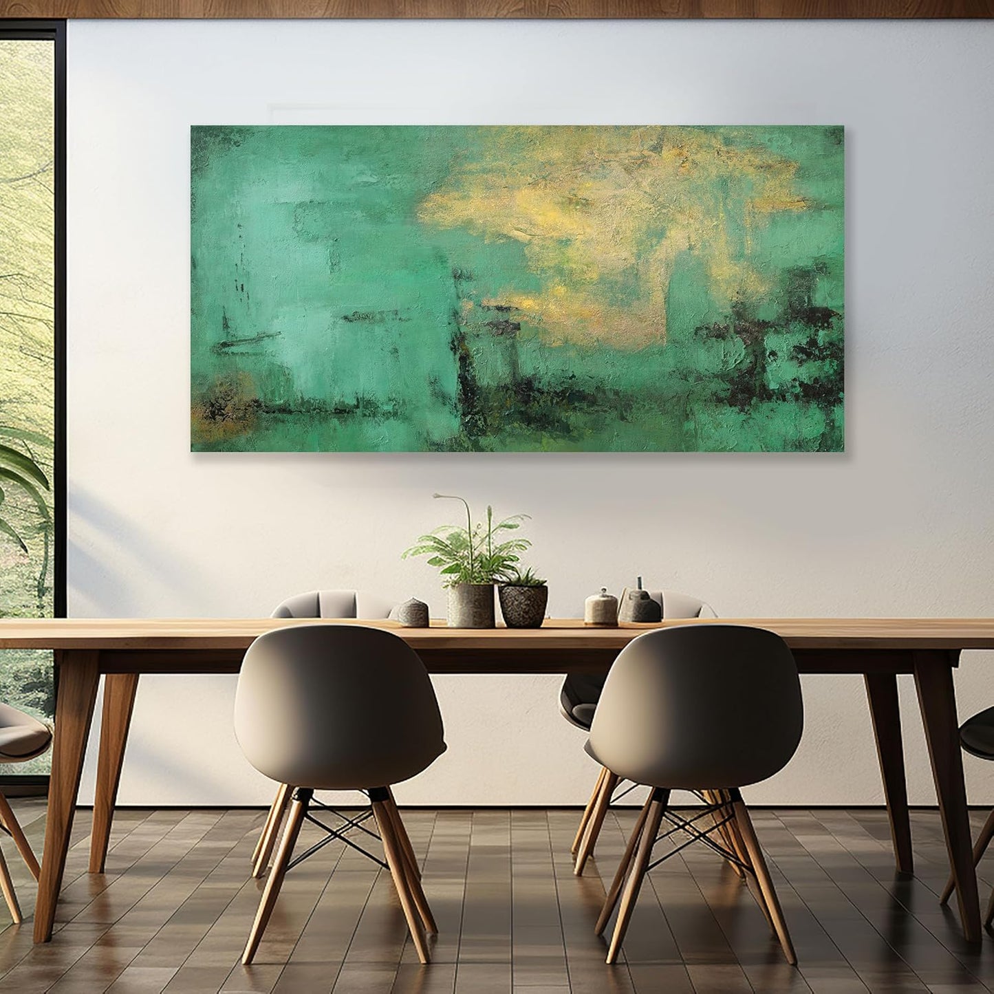 Home Decor Abstract Art Retro Wall Art Green and Gold Abstract Wall Art Abstract Wall Art Framed Wall Hanging Decor for Living Room Bedroom Dining Room Home Office Decor 24"x48"