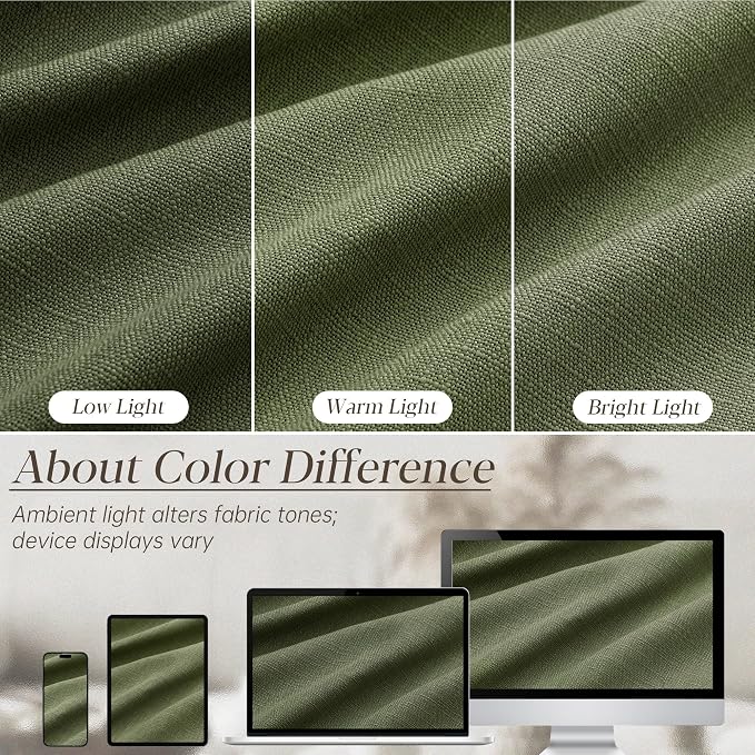 Olive Green Pleated Linen Curtains 84 Inches Long for Living Dining Room Bedroom Light Filtering Boho Window Drapes 2 Panels with Hooks Rings Clips Sliding Glass Door Semi Sheer Curtain Pinch Pleat