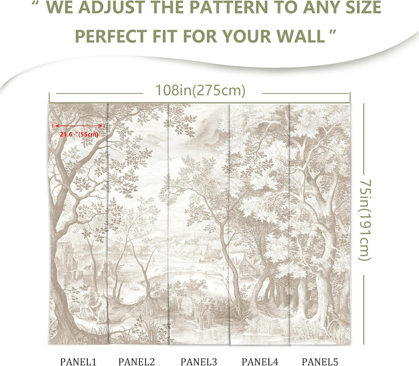 Vintage Beige Forest Woodland Mural Wallpaper for Bedroom Living Room (Not Peel n' Stick)