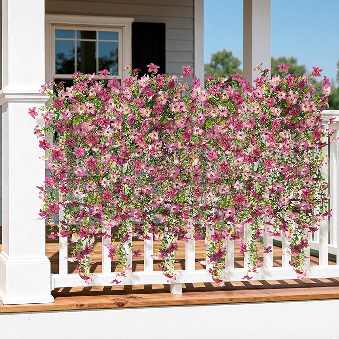 Artificial Fake Hanging Flowers Plants for Outdoor Spring Summer Decoration,2 PCS Faux Silk Daisy with Eucalyptus Leaves,UV Resistant Look Real for Outside Home Planter Porch Patio Balcony Yard Decor