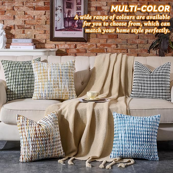 AmHoo Set of 2 Boho Chenille Pillow Cover Decorative Tufted Pillowcase for Couch Bed Sofa Bedroom Living Room Modern 20 x 20-Inch Brown