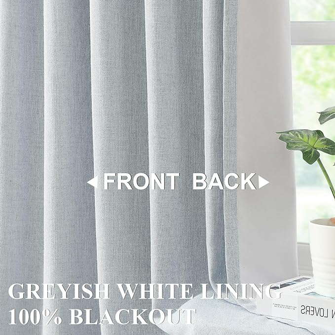 Vision Home Blue Gray Pinch Pleated Full Blackout Curtains Linen Blended Room Darkening Window Curtains 72 inch for Living Room Bedroom Thermal Insulated Pinch Pleat Drapes with Hooks 40" Wx72 Lx2
