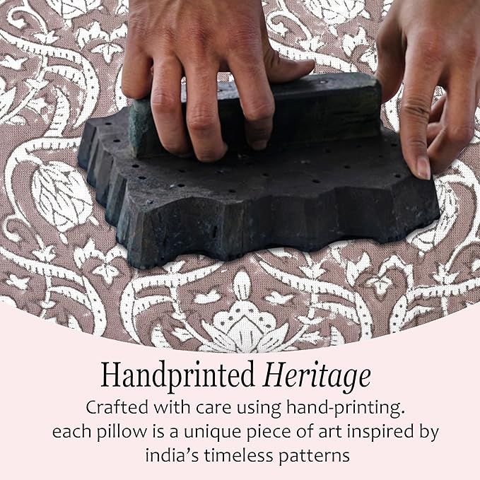CPC Mocha Regal Hand Block Print 100% Cotton Ruffle Throw Pillow Cover 18x18 inch with Hidden Zipper Decorative for Couch, Bed, Sofa, Farmhouse, Cottagecore Decor Gift Christmas Fall Thanksgiving