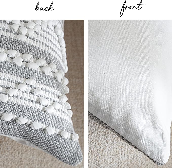 BlissBlush Gray White Decorative Throw Pillow Cover 22X22, Boho Accent Pillow for Couch, Square Modern Farmhouse Pillowcase for Living Room Couch Sofa Cushion Home Décor (Pack of 1)