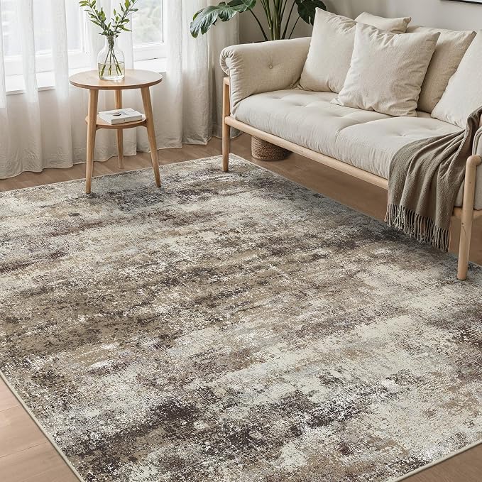 BEIMO Area Rugs 8x10 for Living Room Bedroom, Modern Abstract Machine Washable Rug, Large Soft Low Pile Floor Carpet with Non Slip Backing for Dining Room, Beige/Brown