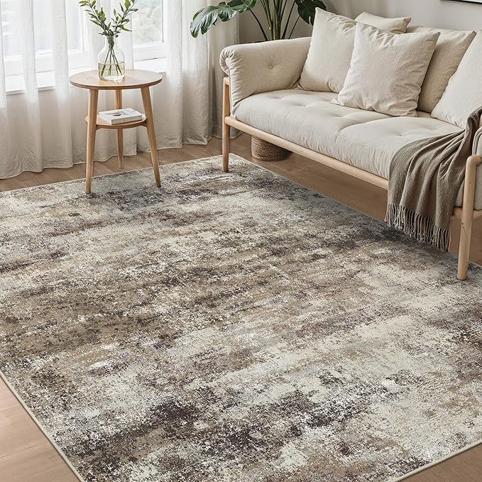 BEIMO Area Rugs 6x9 for Living Room Bedroom, Modern Abstract Machine Washable Rug, Large Soft Low Pile Floor Carpet with Non Slip Backing for Dining Room, Beige/Brown